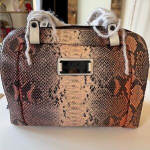 Calvin Klein Women's Snake Print Satchel - Brown and Cream